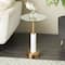 22" White Marble Round Accent Table with Gold Metal Rod & Base